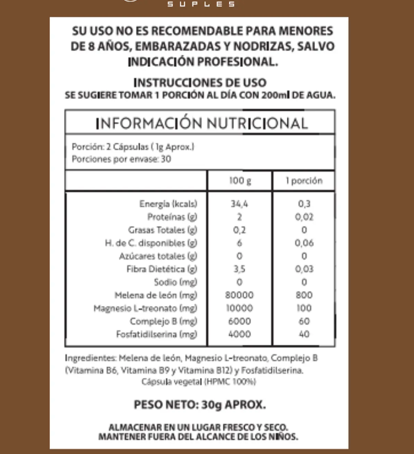 Melena De Leon Fortificada - 60 Cápsulas| Anti-inflamatorio + Enfoque Mental