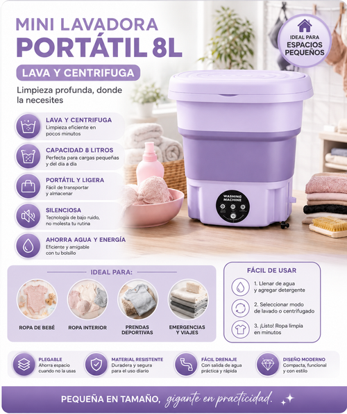Mini Lavadora Con Centrifuga - 8 Litros