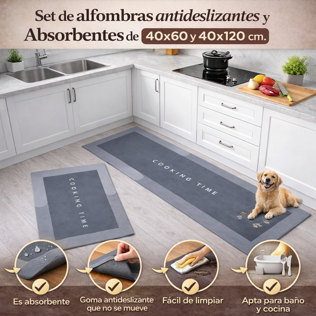 Set 2 Alfombras Antideslizantes y Absorbentes – 40x60 y 40x120 cm