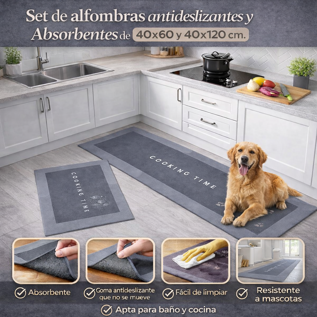 Set 2 Alfombras Antideslizantes y Absorbentes – 40x60 y 40x120 cm