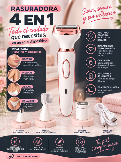 DEPILADORA  RECARGABLE USB 4 EN 1
