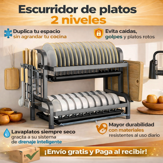 Escurridor de platos de 2 niveles